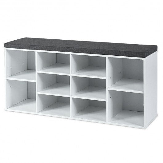 10-Cube Organizer Shoe Storage Bench with Cushion for Entryway-White - Color: White W2B