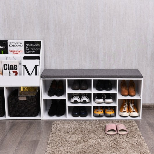 10-Cube Organizer Shoe Storage Bench with Cushion for Entryway-White - Color: White W2B