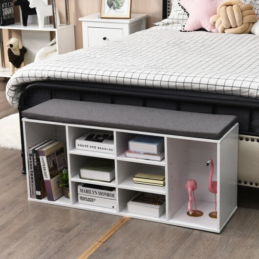 10-Cube Organizer Shoe Storage Bench with Cushion for Entryway-White - Color: White W2B