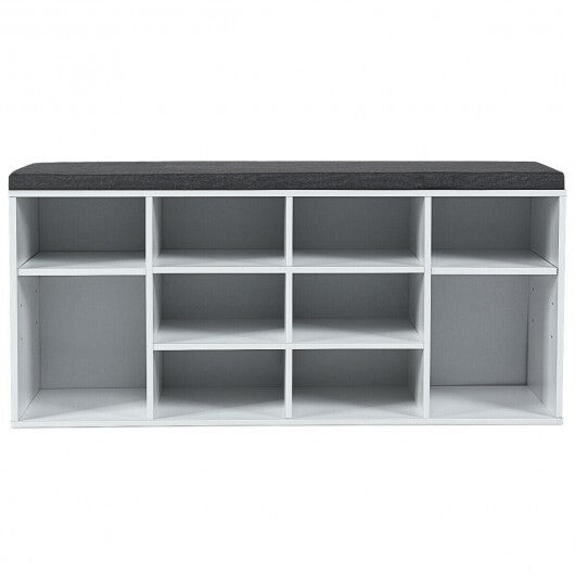 10-Cube Organizer Shoe Storage Bench with Cushion for Entryway-White - Color: White W2B