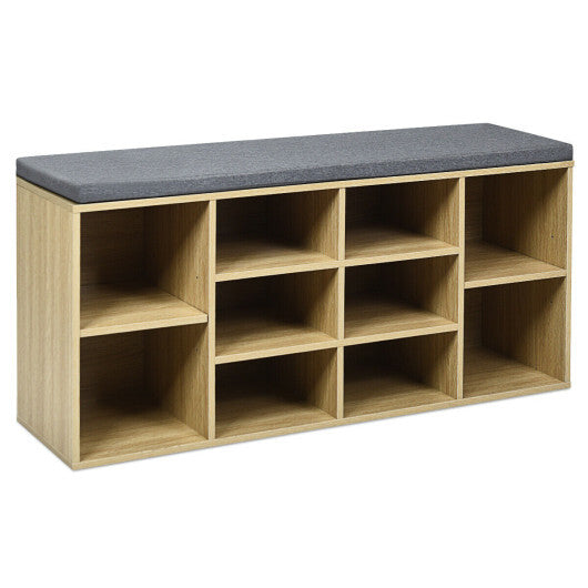 10-Cube Organizer Shoe Storage Bench with Cushion for Entryway-White W2B