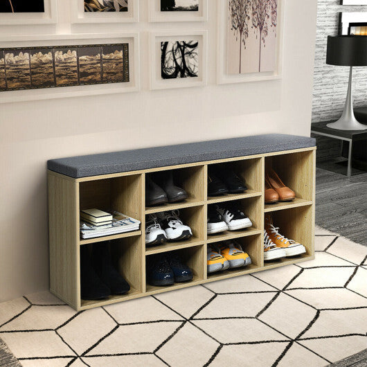 10-Cube Organizer Shoe Storage Bench with Cushion for Entryway-White W2B