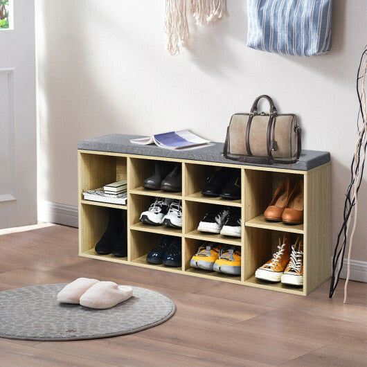 10-Cube Organizer Shoe Storage Bench with Cushion for Entryway-White W2B