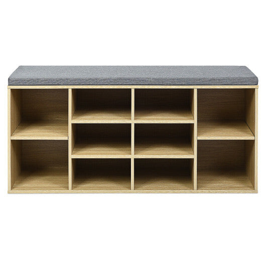10-Cube Organizer Shoe Storage Bench with Cushion for Entryway-White W2B