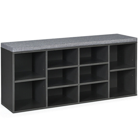 10-Cube Organizer Shoe Storage Bench with Cushion for Entryway-White W2B