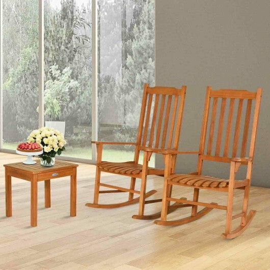 3 Pieces Eucalyptus Rocking Chair Set with Coffee Table