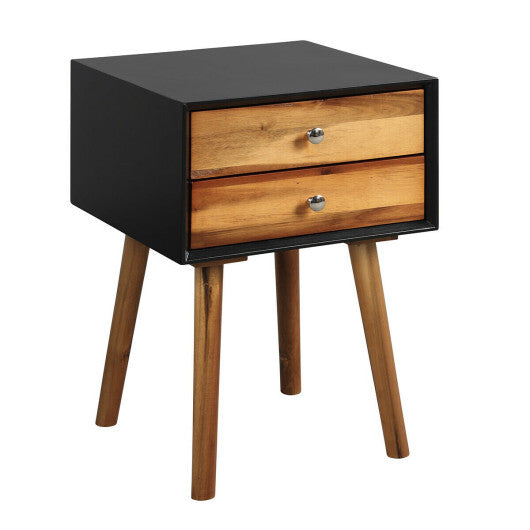 Wooden Nightstand Mid-Century End Side Table with 2 Storage Drawers-White W2B