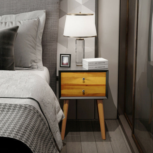 Wooden Nightstand Mid-Century End Side Table with 2 Storage Drawers-White W2B
