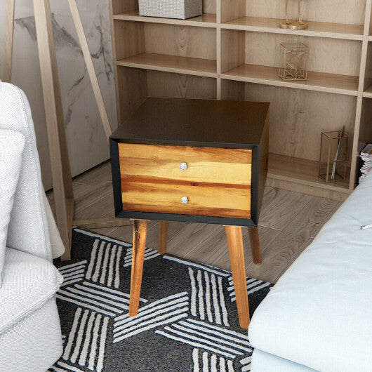 Wooden Nightstand Mid-Century End Side Table with 2 Storage Drawers-White W2B