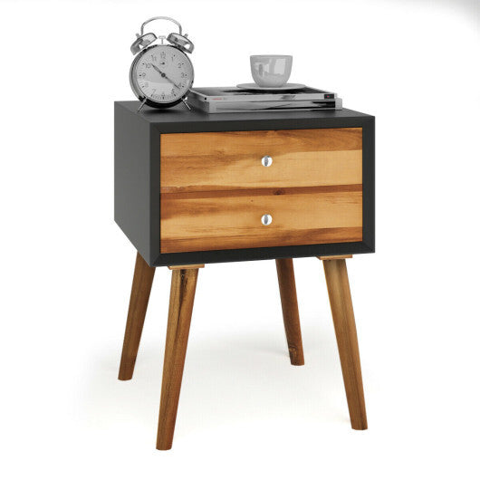 Wooden Nightstand Mid-Century End Side Table with 2 Storage Drawers-White W2B