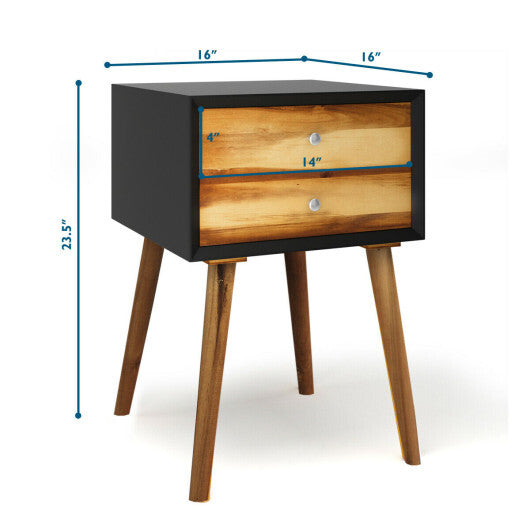 Wooden Nightstand Mid-Century End Side Table with 2 Storage Drawers-White W2B
