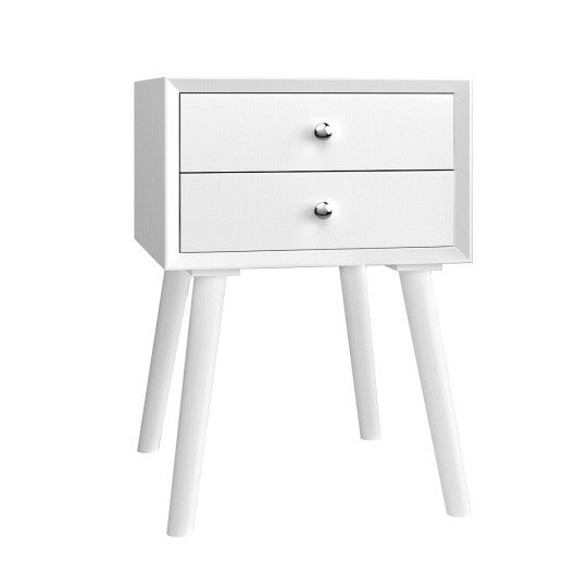 Wooden Nightstand Mid-Century End Side Table with 2 Storage Drawers-White W2B