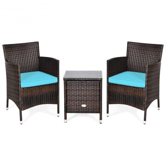 3 Pcs Outdoor Rattan Wicker Furniture Set-Blue W2B