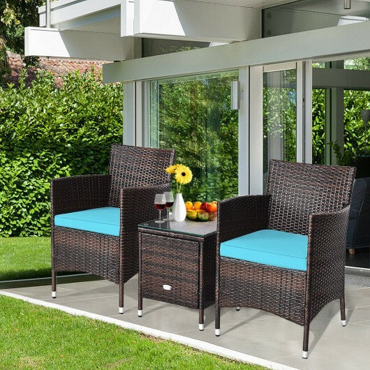 3 Pcs Outdoor Rattan Wicker Furniture Set-Blue W2B