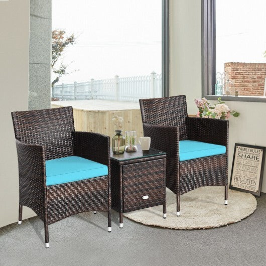 3 Pcs Outdoor Rattan Wicker Furniture Set-Blue W2B