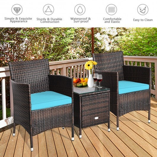 3 Pcs Outdoor Rattan Wicker Furniture Set-Blue W2B