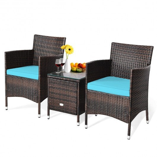 3 Pcs Outdoor Rattan Wicker Furniture Set-Blue W2B