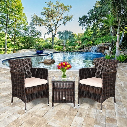 3 Pcs Outdoor Rattan Wicker Furniture Set-Blue W2B