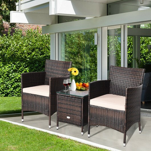 3 Pcs Outdoor Rattan Wicker Furniture Set-Blue W2B