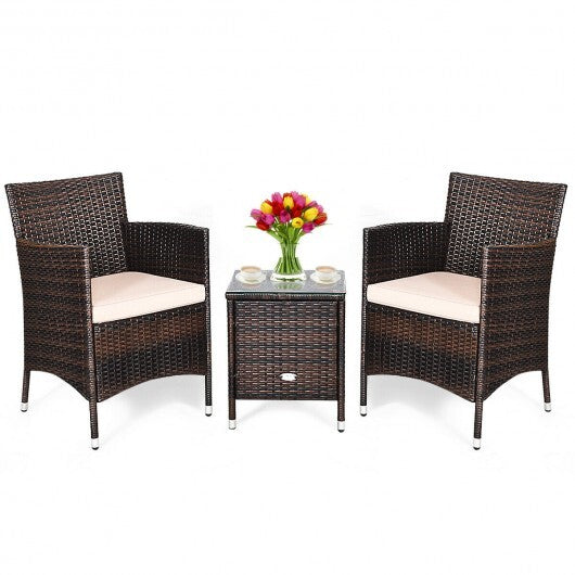 3 Pcs Outdoor Rattan Wicker Furniture Set-Blue W2B