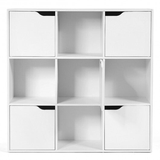Free Standing 9 Cube Storage Wood Divider Bookcase for Home and Office-White W2B