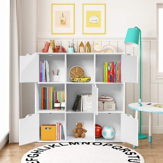Free Standing 9 Cube Storage Wood Divider Bookcase for Home and Office-White W2B