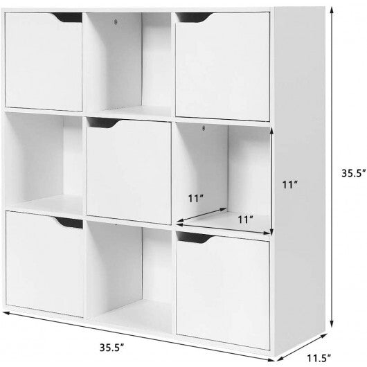 Free Standing 9 Cube Storage Wood Divider Bookcase for Home and Office-White W2B