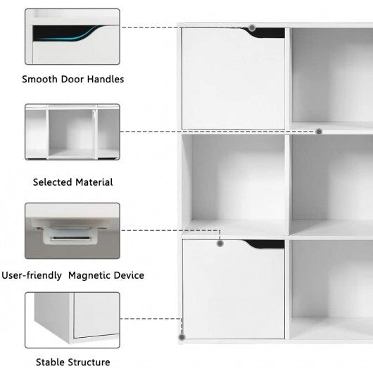 Free Standing 9 Cube Storage Wood Divider Bookcase for Home and Office-White W2B