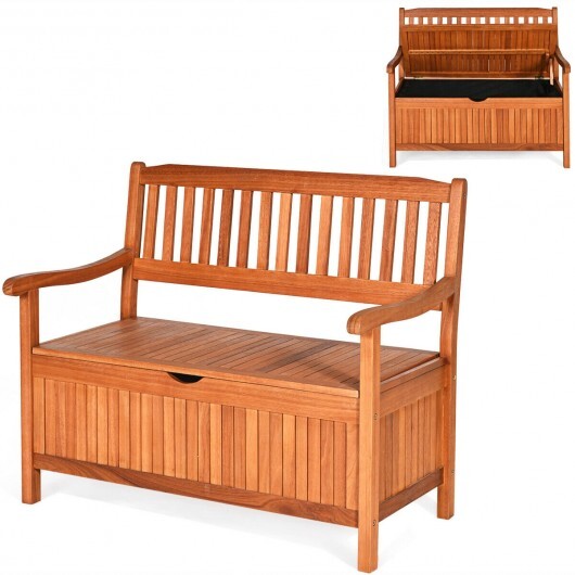 33 Gallon Wooden Storage Bench with Liner for Patio Garden Porch W2B