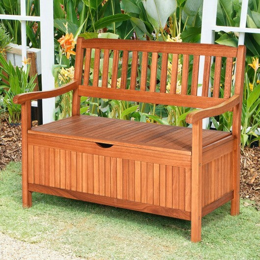 33 Gallon Wooden Storage Bench with Liner for Patio Garden Porch W2B