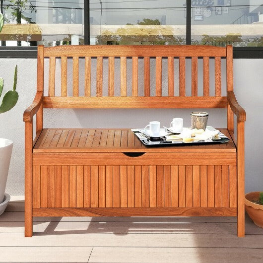 33 Gallon Wooden Storage Bench with Liner for Patio Garden Porch W2B