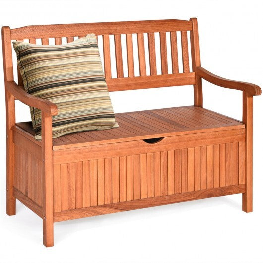 33 Gallon Wooden Storage Bench with Liner for Patio Garden Porch W2B