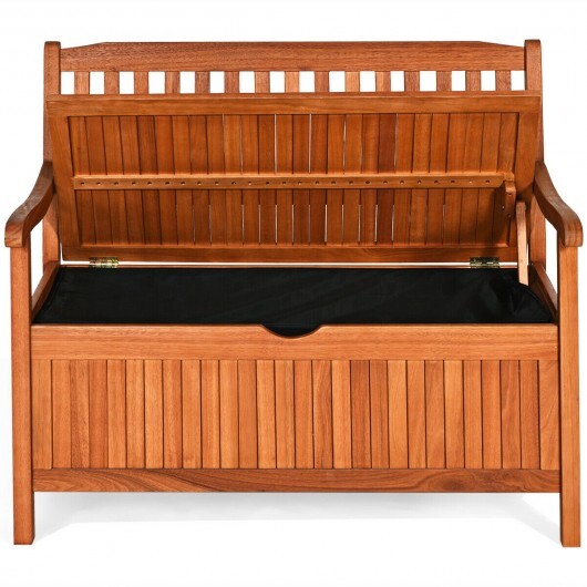 33 Gallon Wooden Storage Bench with Liner for Patio Garden Porch W2B