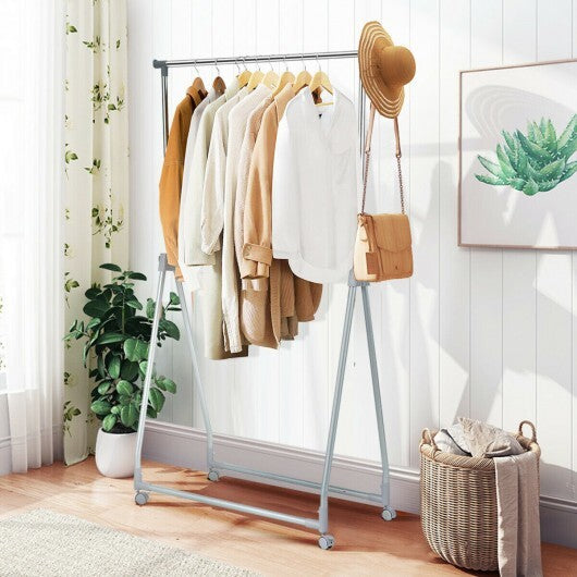 Extendable Foldable Heavy Duty Clothing Coat Rack Stand with Hanging Rod - Color: Silver W2B