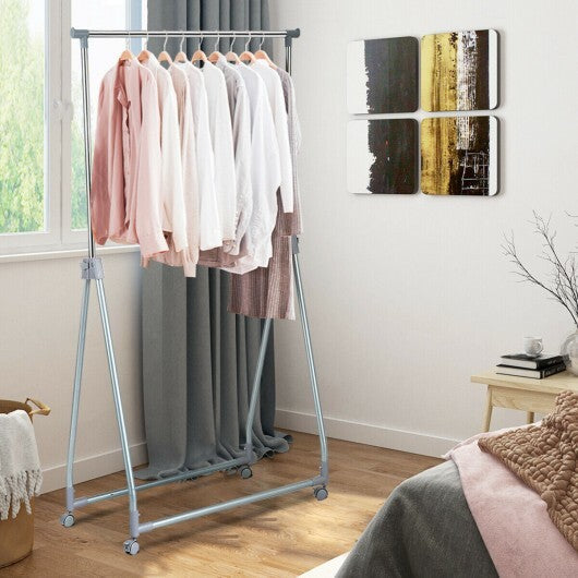 Extendable Foldable Heavy Duty Clothing Coat Rack Stand with Hanging Rod - Color: Silver W2B