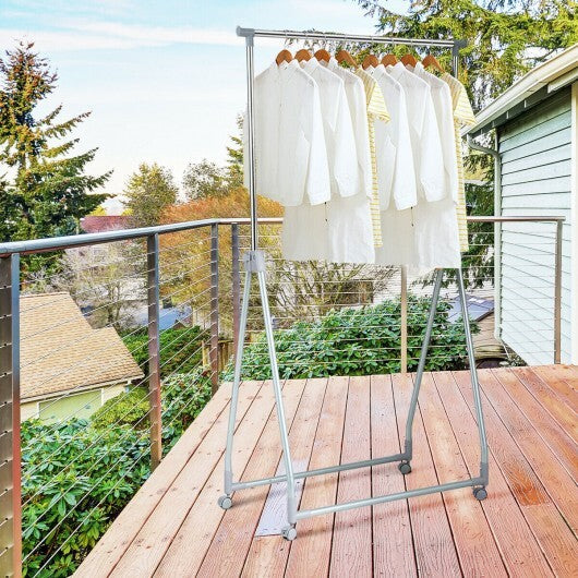 Extendable Foldable Heavy Duty Clothing Coat Rack Stand with Hanging Rod - Color: Silver W2B