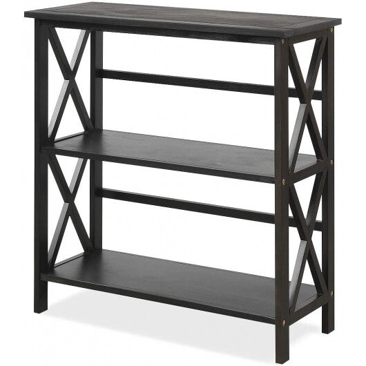 3-Tier Wooden Multi-Functional X-Design Etagere Storage Bookshelf-Black