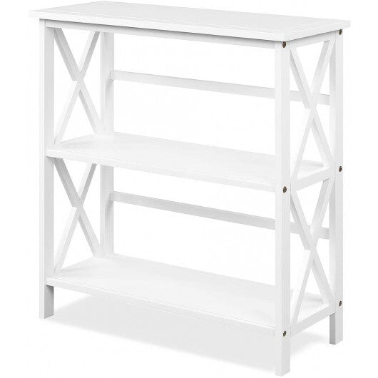 3-Tier Wooden Multi-Functional X-Design Etagere Storage Bookshelf-Black