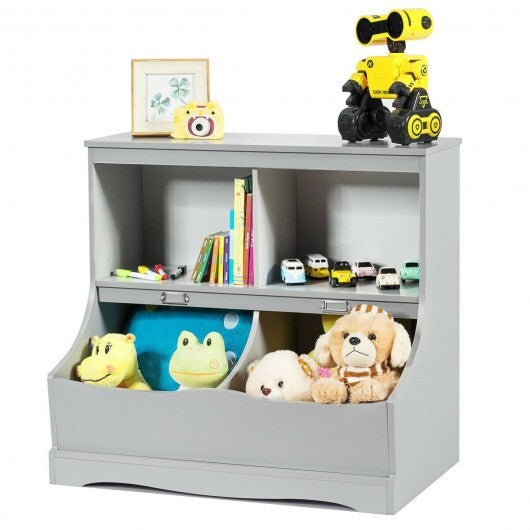 Kids Floor Cabinet Multi-Functional Bookcase -White W2B