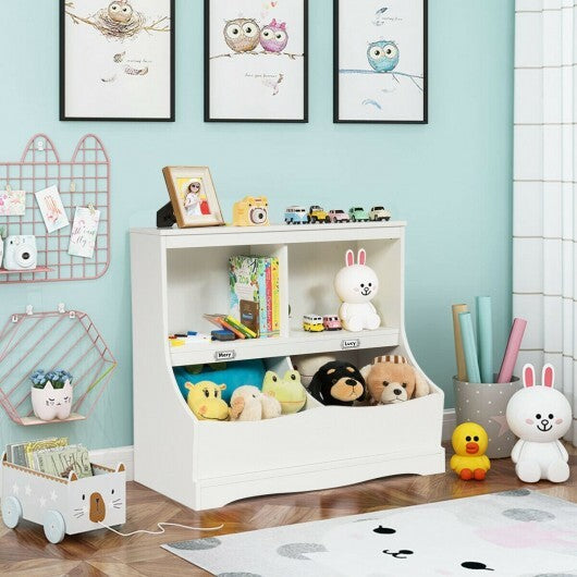 Kids Floor Cabinet Multi-Functional Bookcase -White W2B