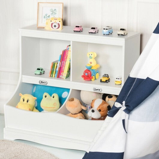 Kids Floor Cabinet Multi-Functional Bookcase -White W2B