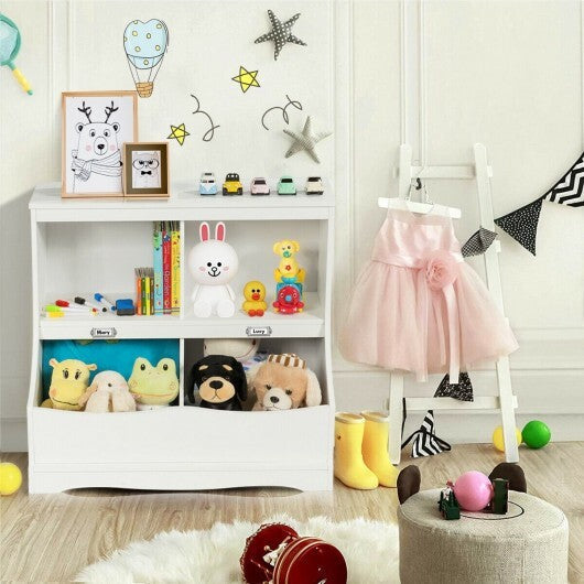 Kids Floor Cabinet Multi-Functional Bookcase -White W2B