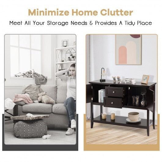 Wooden Sideboard Buffet Console Table with Drawers and Storage-Brown