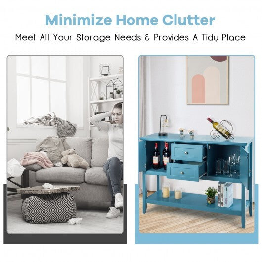 Wooden Sideboard Buffet Console Table with Drawers and Storage-Brown