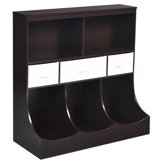 Freestanding Combo Cubby Bin Storage Organizer Unit W/3 Baskets-Brown - Color: Brown W2B