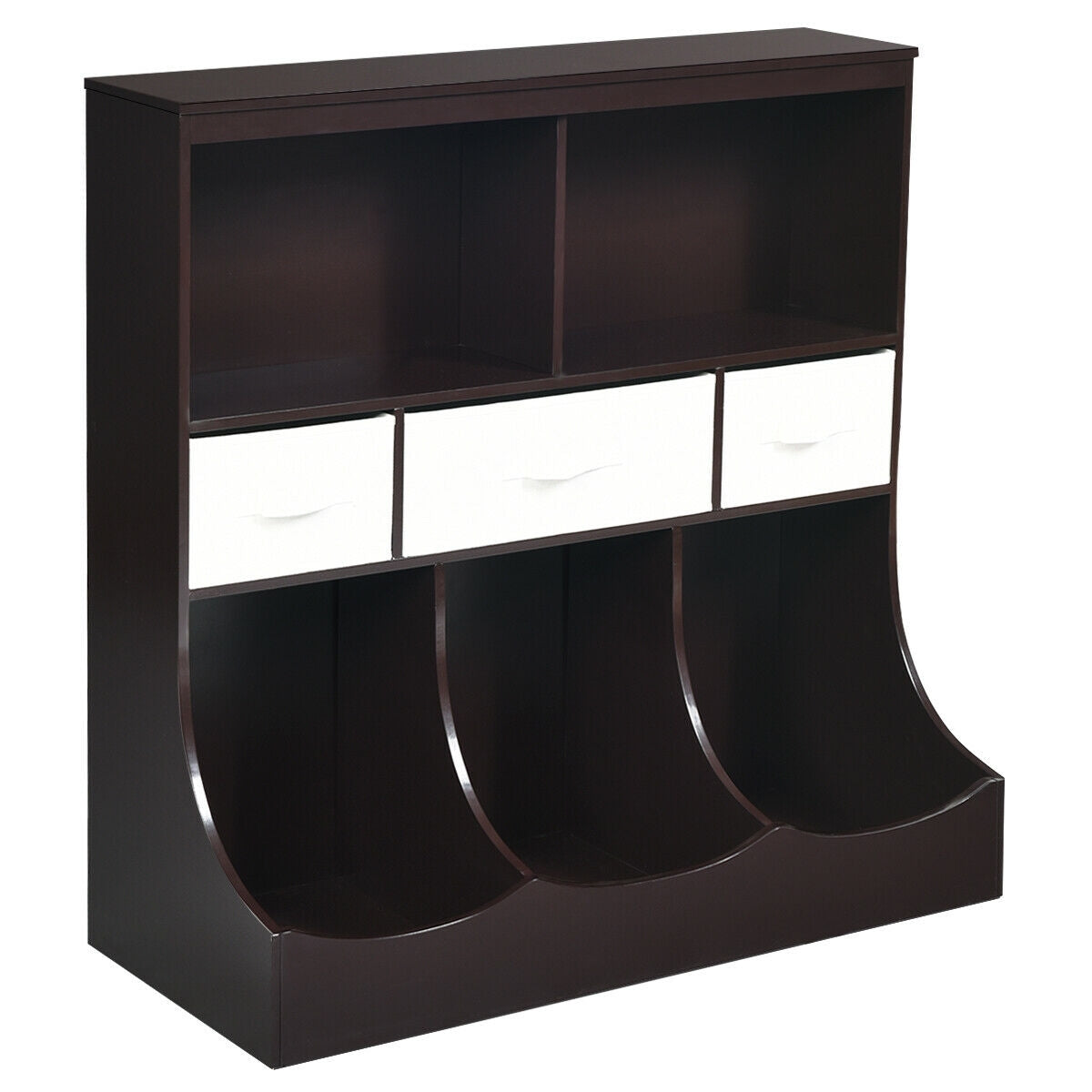 Freestanding Combo Cubby Bin Storage Organizer Unit W/3 Baskets-Brown - Color: Brown W2B