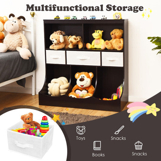 Freestanding Combo Cubby Bin Storage Organizer Unit W/3 Baskets-Brown - Color: Brown W2B
