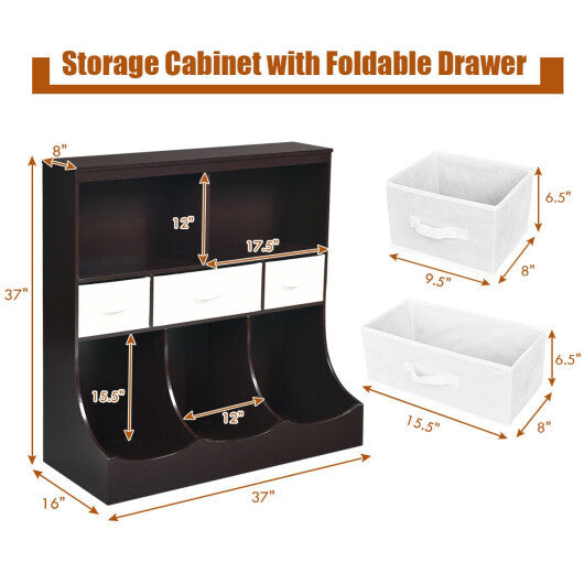 Freestanding Combo Cubby Bin Storage Organizer Unit W/3 Baskets-Brown - Color: Brown W2B