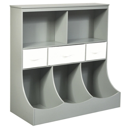 Freestanding Combo Cubby Bin Storage Organizer Unit W/3 Baskets-Gray - Color: Gray W2B