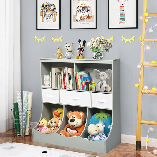 Freestanding Combo Cubby Bin Storage Organizer Unit W/3 Baskets-Gray - Color: Gray W2B
